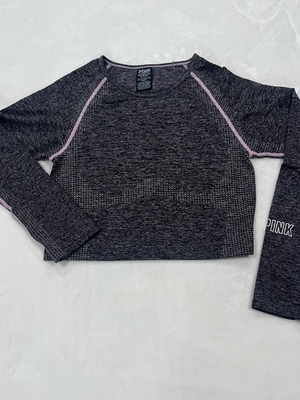 PINK Victoria's Secret Seamless Crop Top Long Sleeve Thumbhole Gym Workout Sz
L